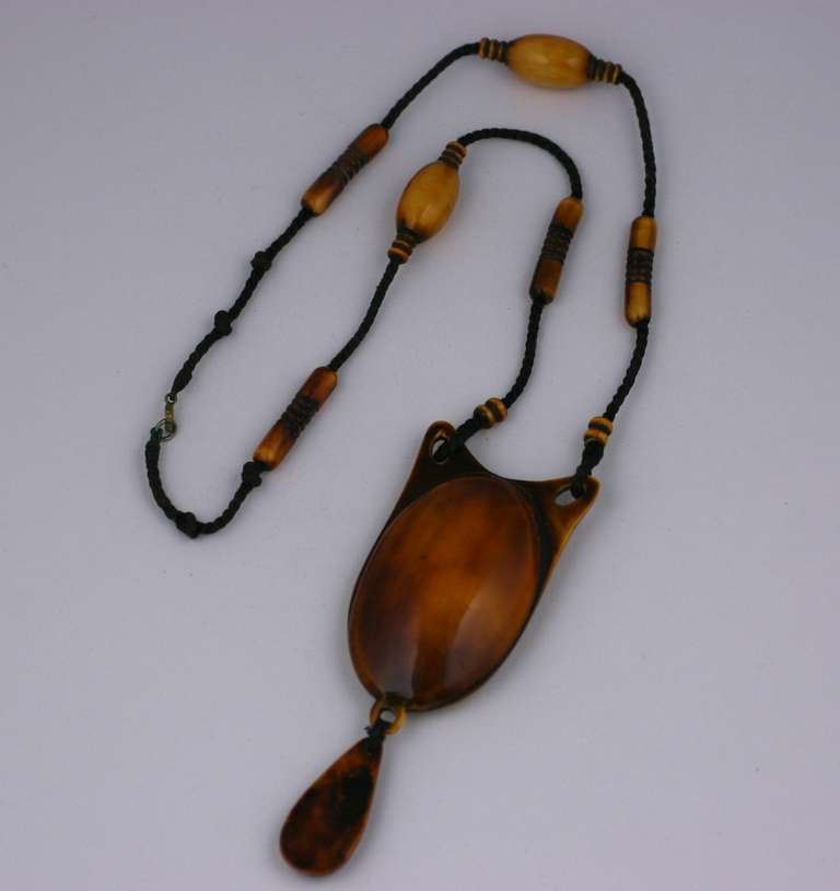 Art Deco Patinaed French Celluloid Flapper Necklace For Sale