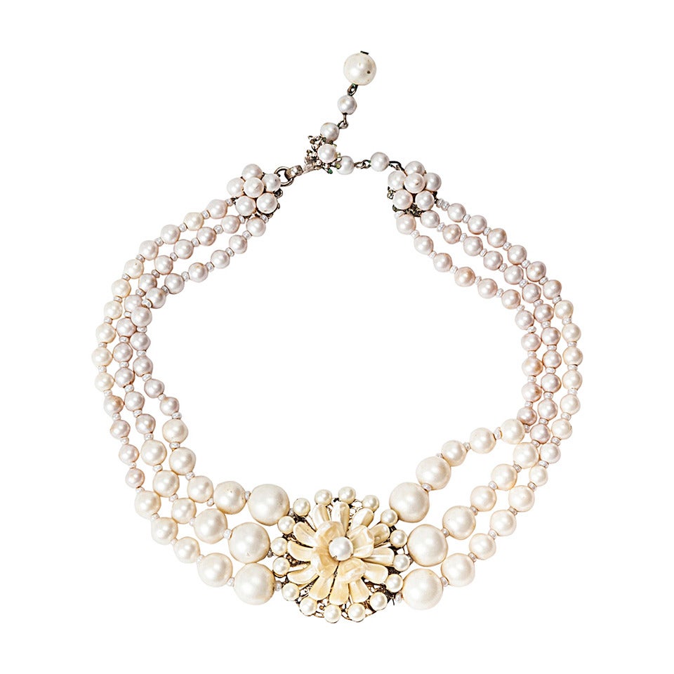 Miriam Haskell Signature Freshwater Pearl Flower Necklace