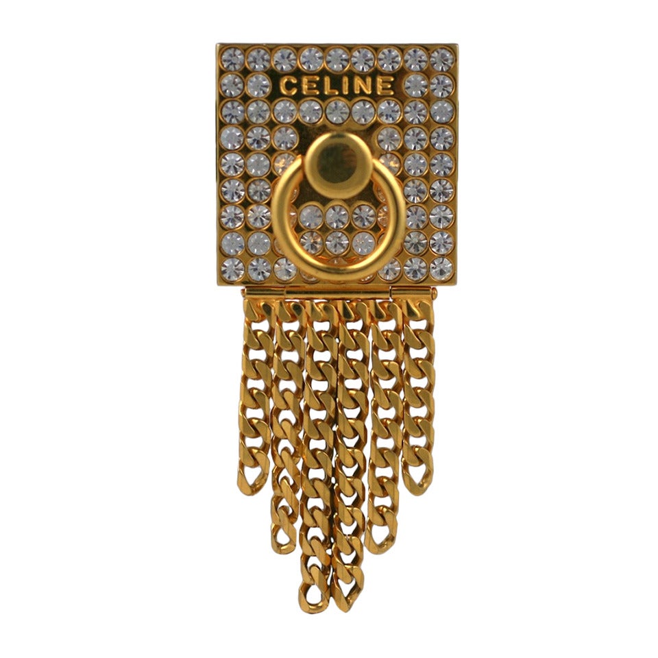 Celine Pave Door Knocker Logo Brooch For Sale