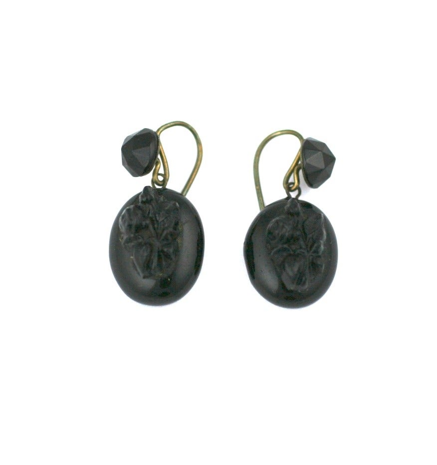 Women's Victorian Jet Flower Drop Earrings