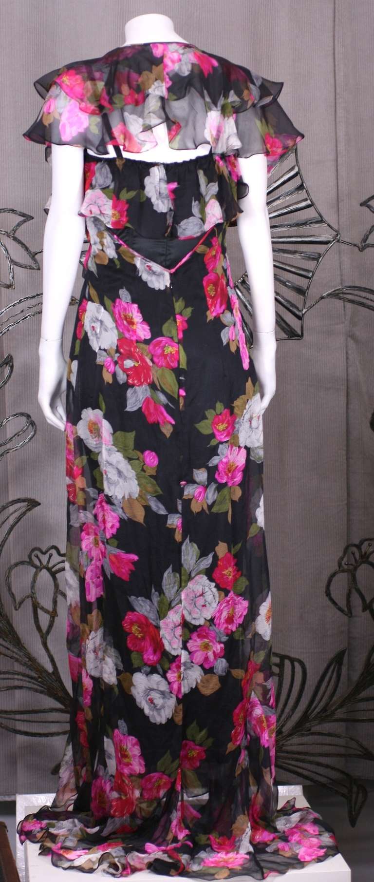 Dolce Gabbana Chiffon Floral Corset Gown In Excellent Condition In New York, NY