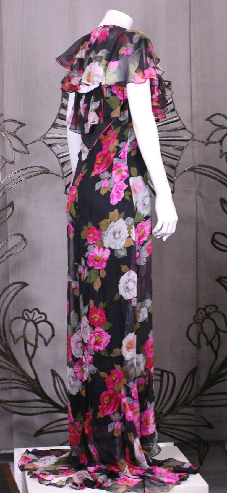 Black Dolce Gabbana Chiffon Floral Corset Gown