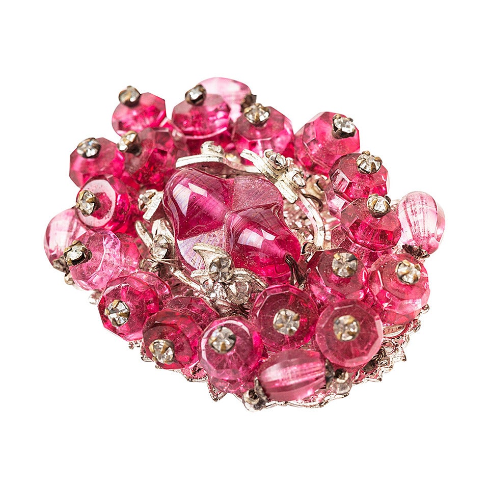 Miriam Haskell Ruby Crystal Brooch For Sale