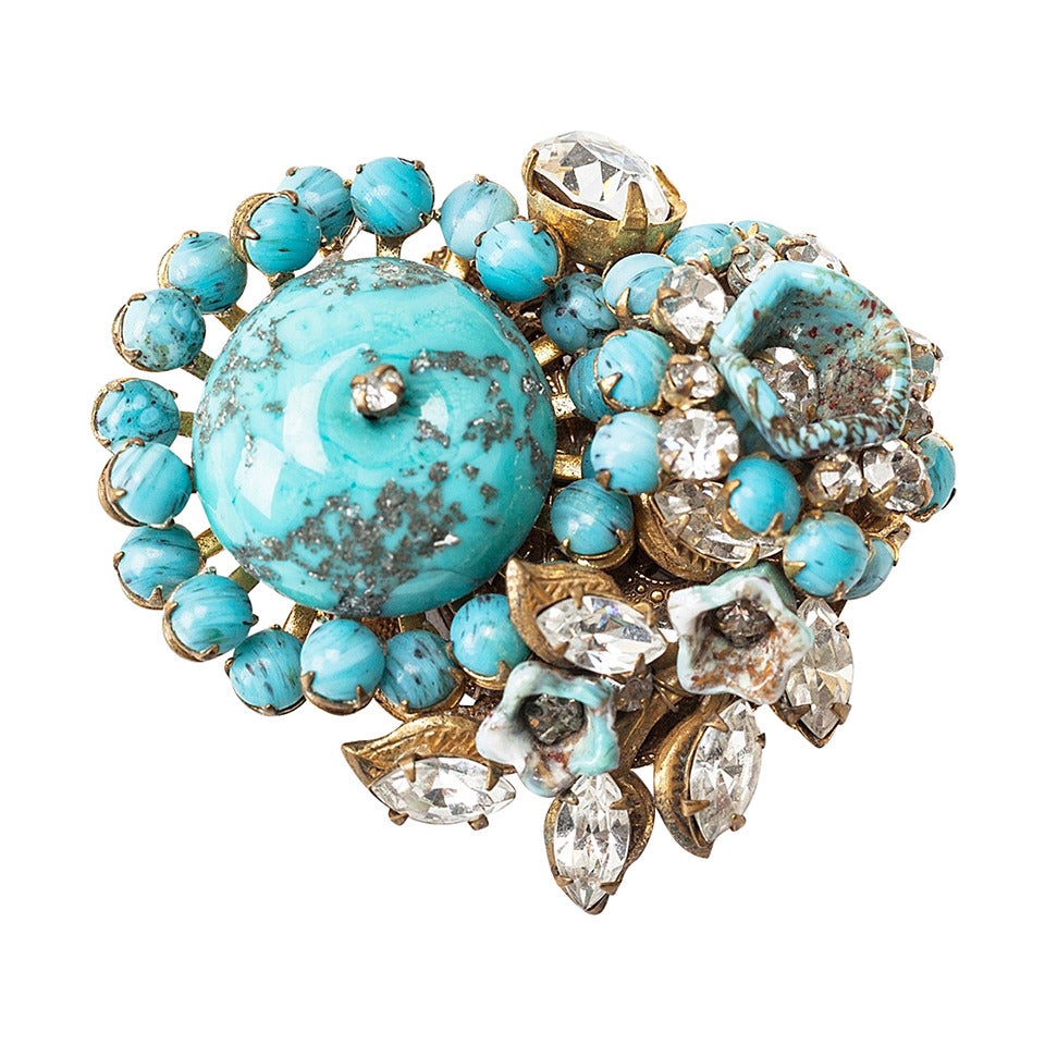 Miriam Haskell Matrix Turquoise Brooch For Sale