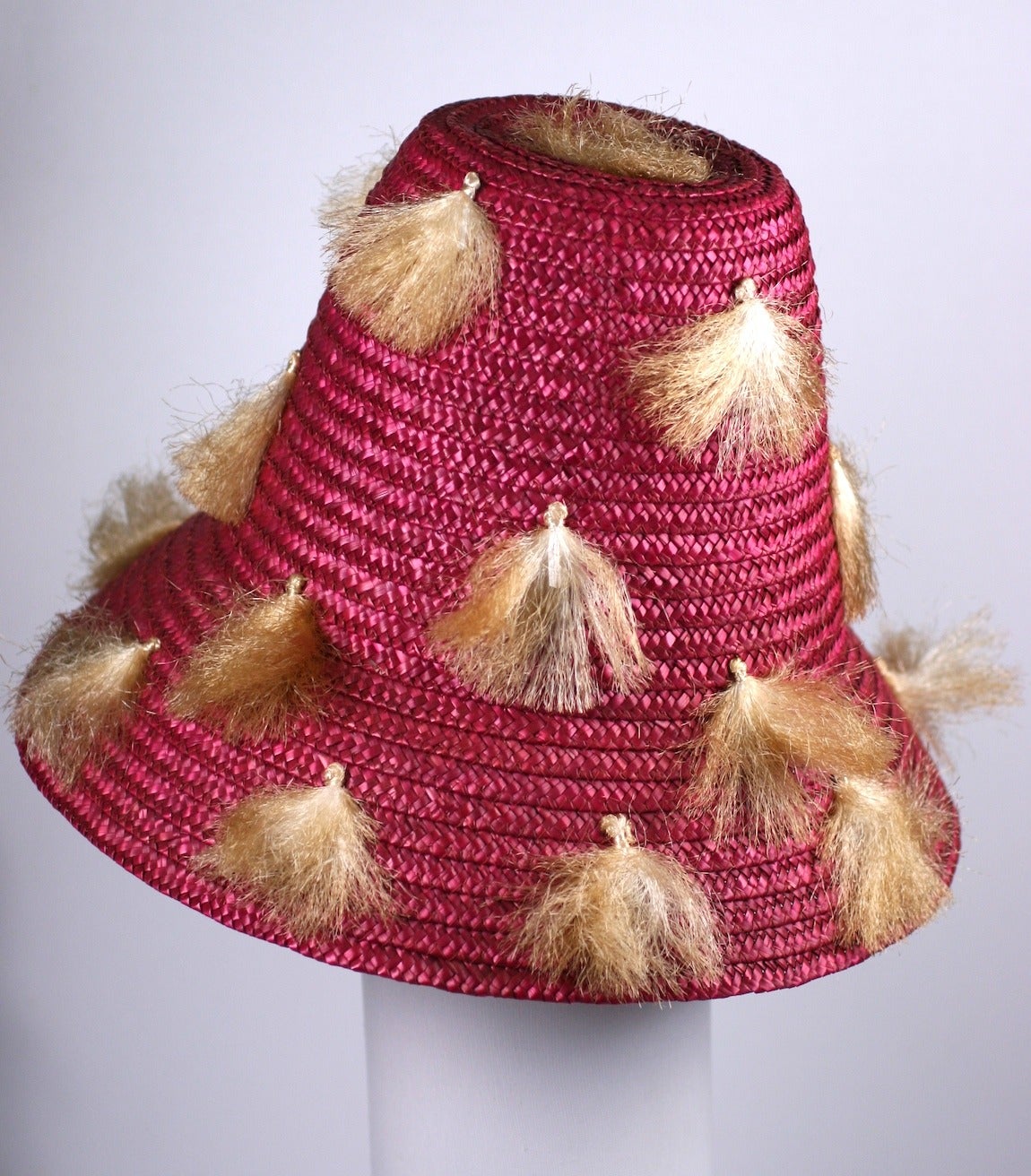 Brown Italian Fuschia Straw and Raffia Beach Hat