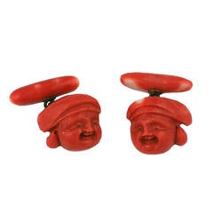 Antique Carved Coral Asian Cufflinks