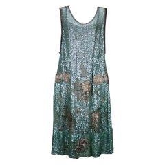 1920's French Seafoam Sequin and Lame Dress.
