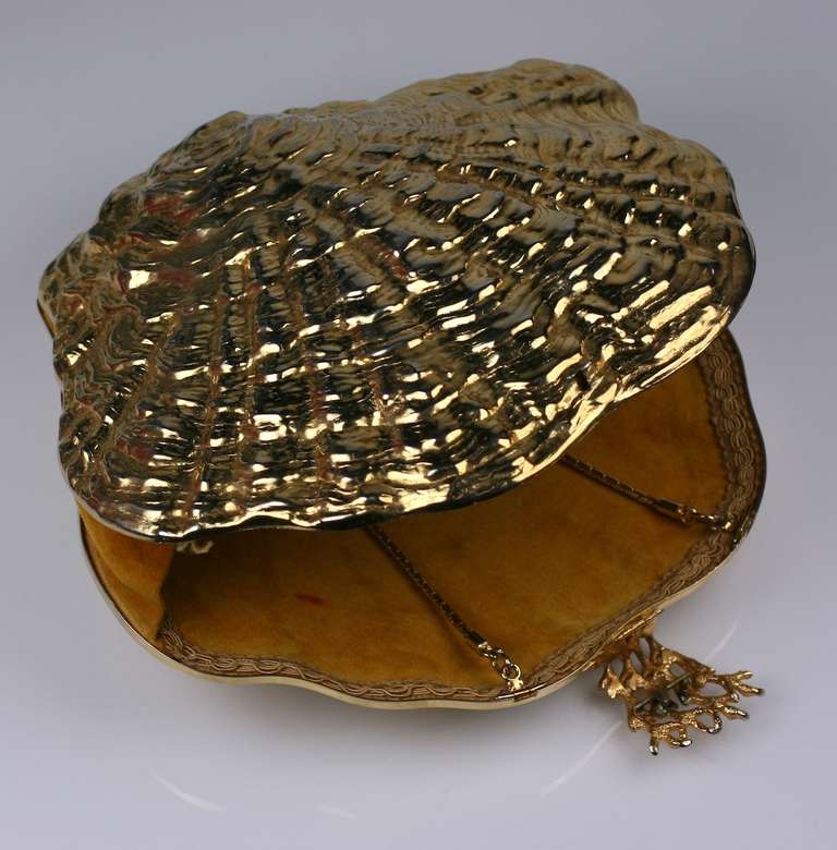 Italian Gold Oyster Clutch In Good Condition In New York, NY