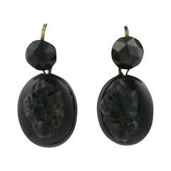 Victorian Jet Flower Drop Earrings 10