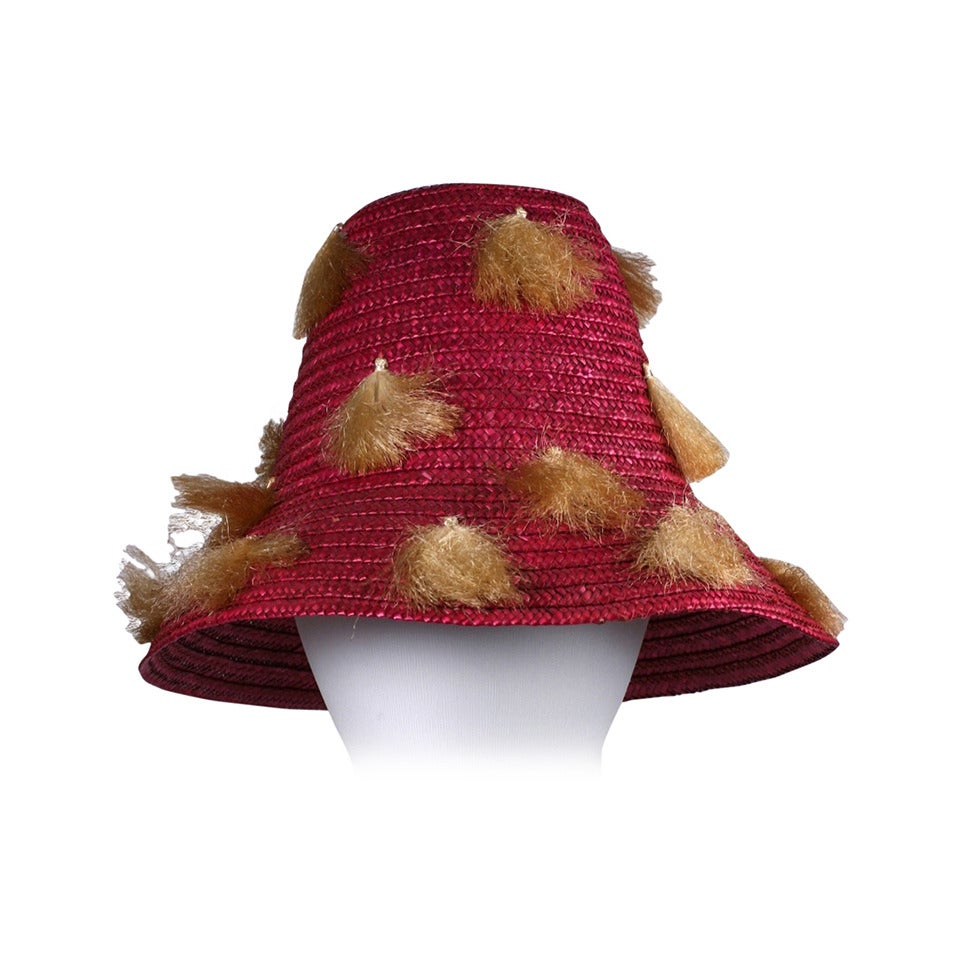 Italian Fuschia Straw and Raffia Beach Hat