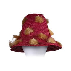 Vintage Italian Fuschia Straw and Raffia Beach Hat