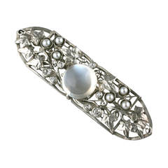 Arts and Crafts Moonstone Diamond Platinum Brooch 9