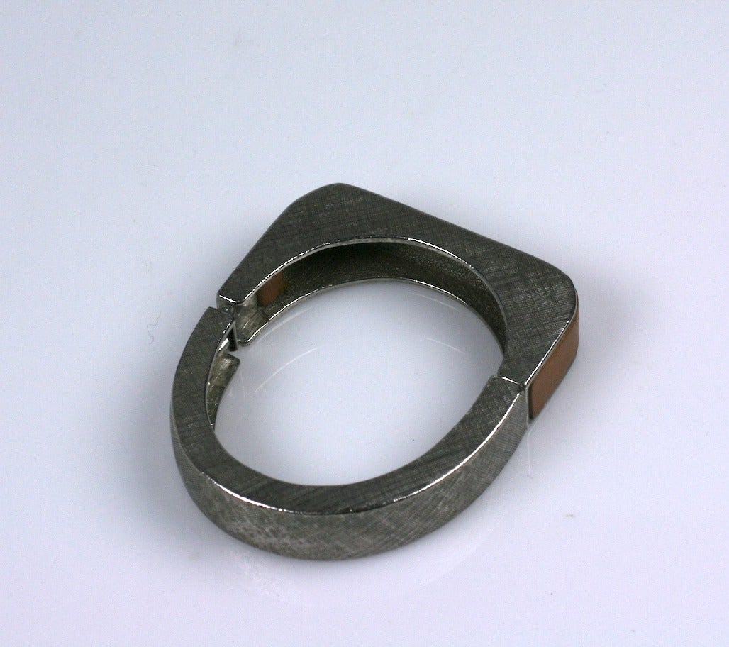 Castlecliff Modernist Leather Trim Bracelet In Excellent Condition For Sale In New York, NY