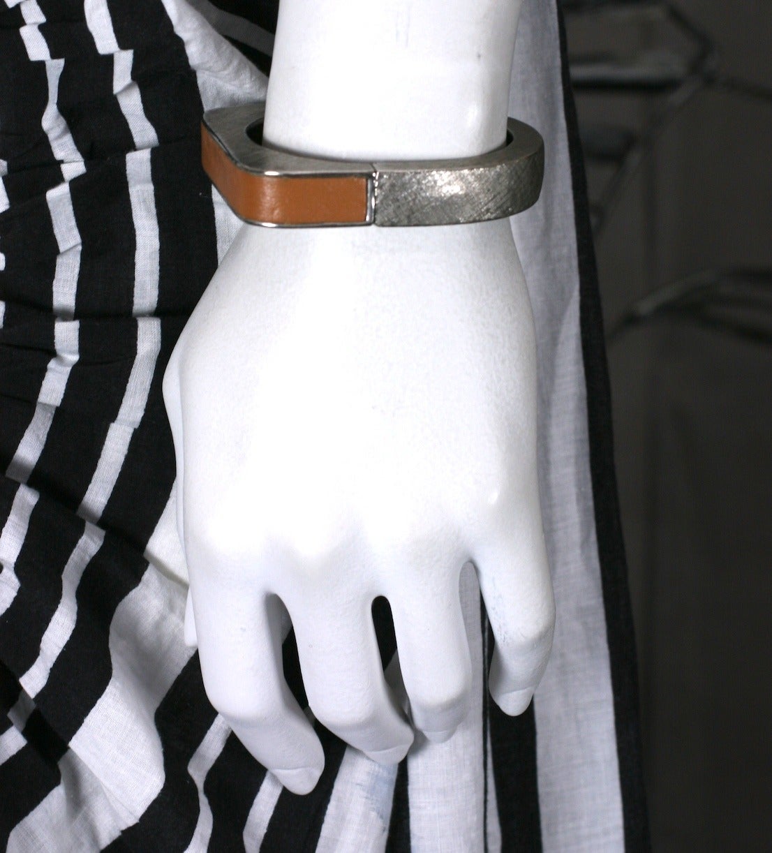 Women's or Men's Castlecliff Modernist Leather Trim Bracelet For Sale