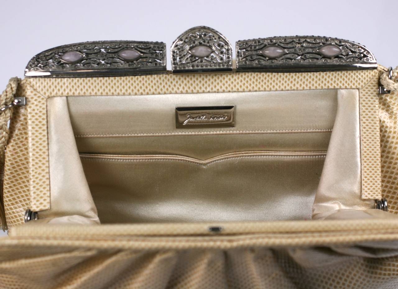 Judith Leiber Snakeskin and Rose Quartz Bag In Excellent Condition For Sale In New York, NY