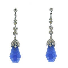 Art Deco Faux Carved Chalcedony Long Earrings 2