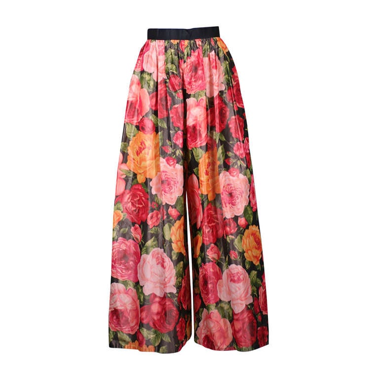 Bill Blass Paper Taffeta Rose Palazzo Pants