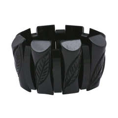 Carved Wide Bakelite Stretch Bracelet