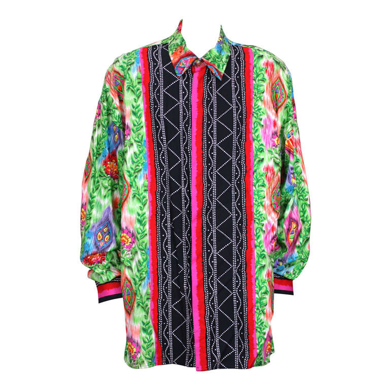Versace Ikat Tropical Printed Mens Shirt at 1stdibs