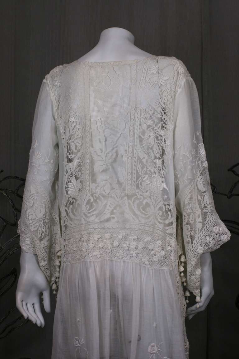 Embroidered Batiste and Filet 1920's Dress In Good Condition In New York, NY