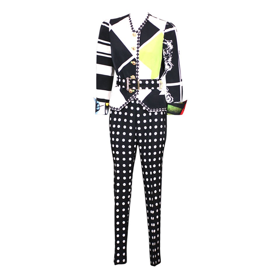 Versace Black and White Graphic Suit For Sale