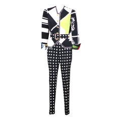 Used Versace Black and White Graphic Suit