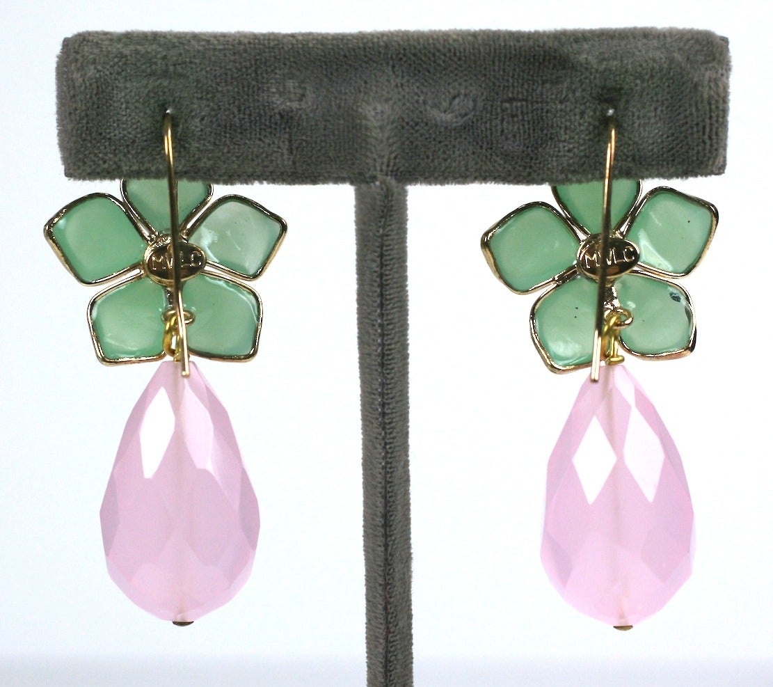 Perle Boucles d'oreilles « Palm Beach » en jade, pâte de verre et quartz rose, MWLC en vente