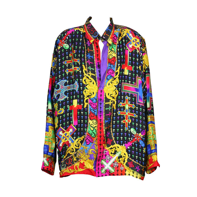 universiteitsstudent middag Langwerpig Gianni Versace Couture Barocco Crucifix Silk Print Mens Shirt For Sale at  1stDibs | gianni versace mens shirts, barocco print shirt, mens versace  silk shirts for sale