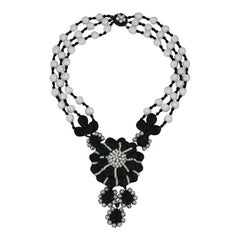 Vintage Miriam Haskell Black and White Georgian Revival Flower Necklace