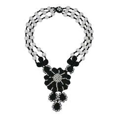 Miriam Haskell Black and White Georgian Revival Flower Necklace 6