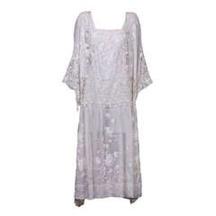 Vintage Embroidered Batiste and Filet 1920's Dress