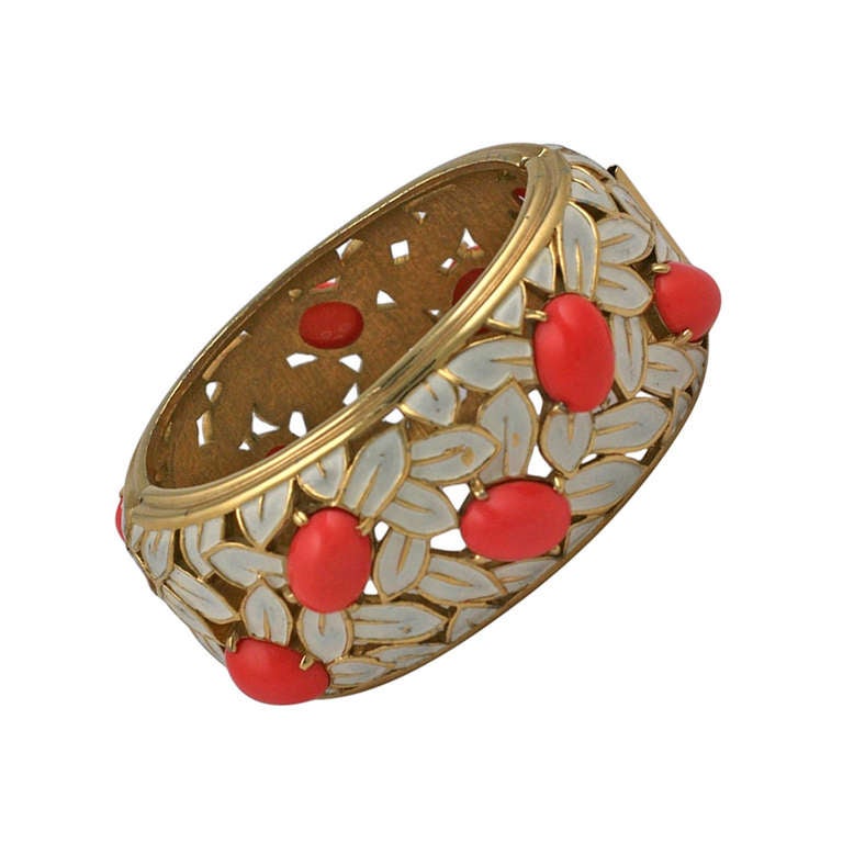 Jomaz Coral and Enamel Cuff For Sale