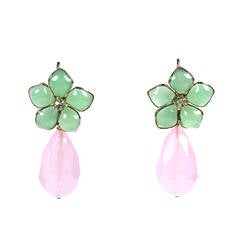 Jade Pate de Verre and Rose Quartz "Palm Beach" Earrings, MWLC 1