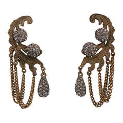 Vintage Gilt Pave and Swag Earrings