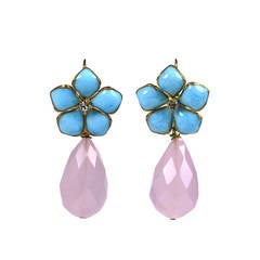 Turquoise Pate de Verre and Rose Quartz "Palm Beach" Earrings, MWLC 3