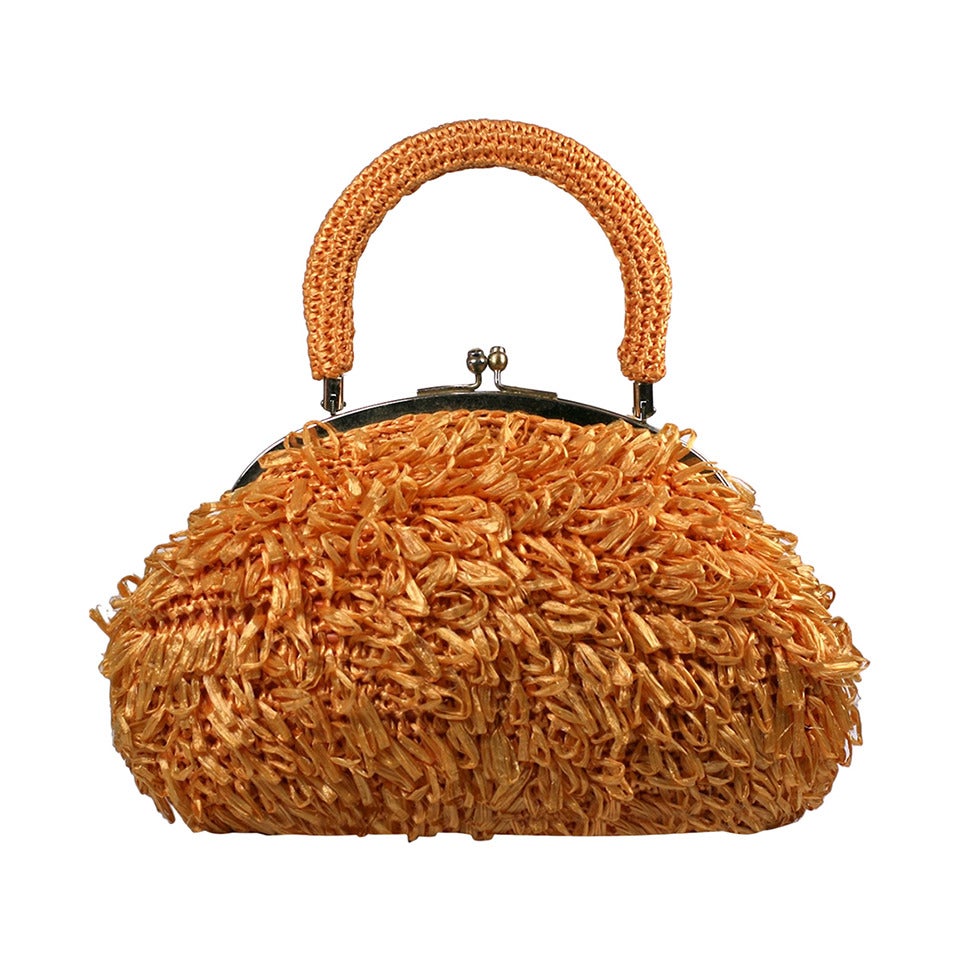 Mod Orange Looped Raffia Bag For Sale