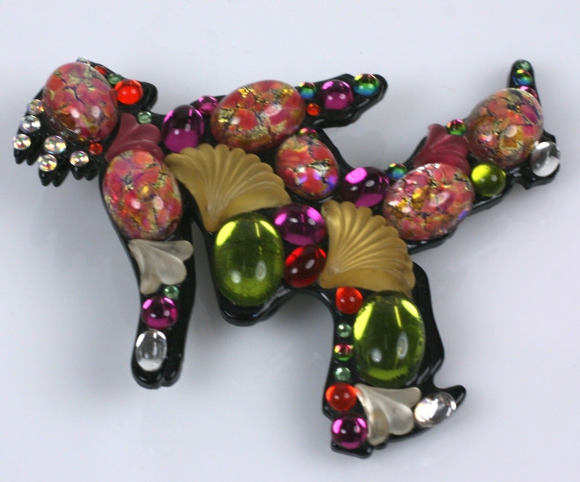 Crystal Walker Brooch by Bill Schiffer. Multicolored antique crystals are applied to a doubled black bakelite base. Bill Schiffer had a gallery for many years on the corner of West Broadway in Soho. 3