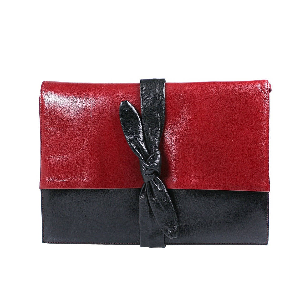 La Bagagerie Red and Navy "Knot" Clutch For Sale