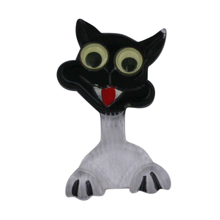 Art Deco Carved Googly Eye Cat For Sale