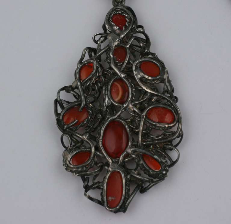 Modernist Pendant of Mexican Fire Opals In Excellent Condition For Sale In New York, NY