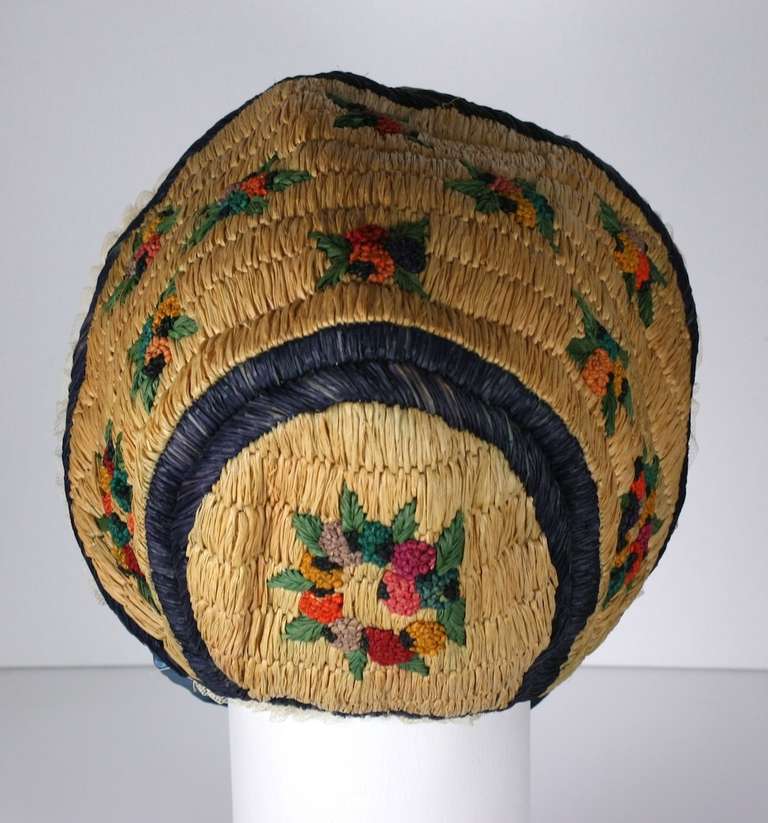 Brown Poiret Directoire Style Raffia Bonnet For Sale