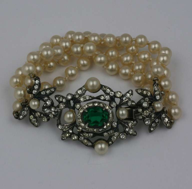 Unusual Castlecliff sterling paste and faux pearl bracelet in the Edwardian style. Small size. Length  6