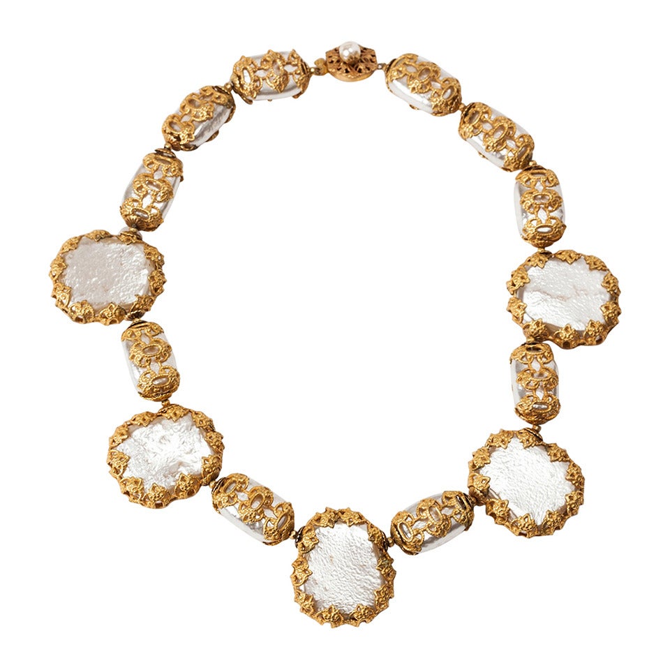 Miriam Haskell Unusual Faux Baroque Pearl Necklace