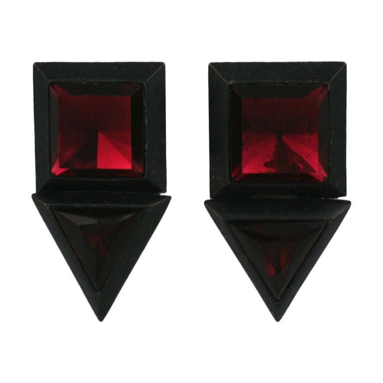 Kenneth Jay Lane Huge Ruby Geometric Earrings For Sale