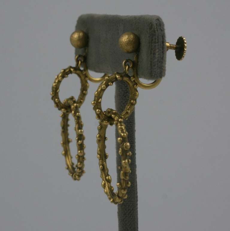 Brutalist 14K Gold Drop Hoops In Excellent Condition In New York, NY