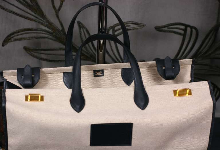 Hermes Tall Tote in Toile and Leather 3
