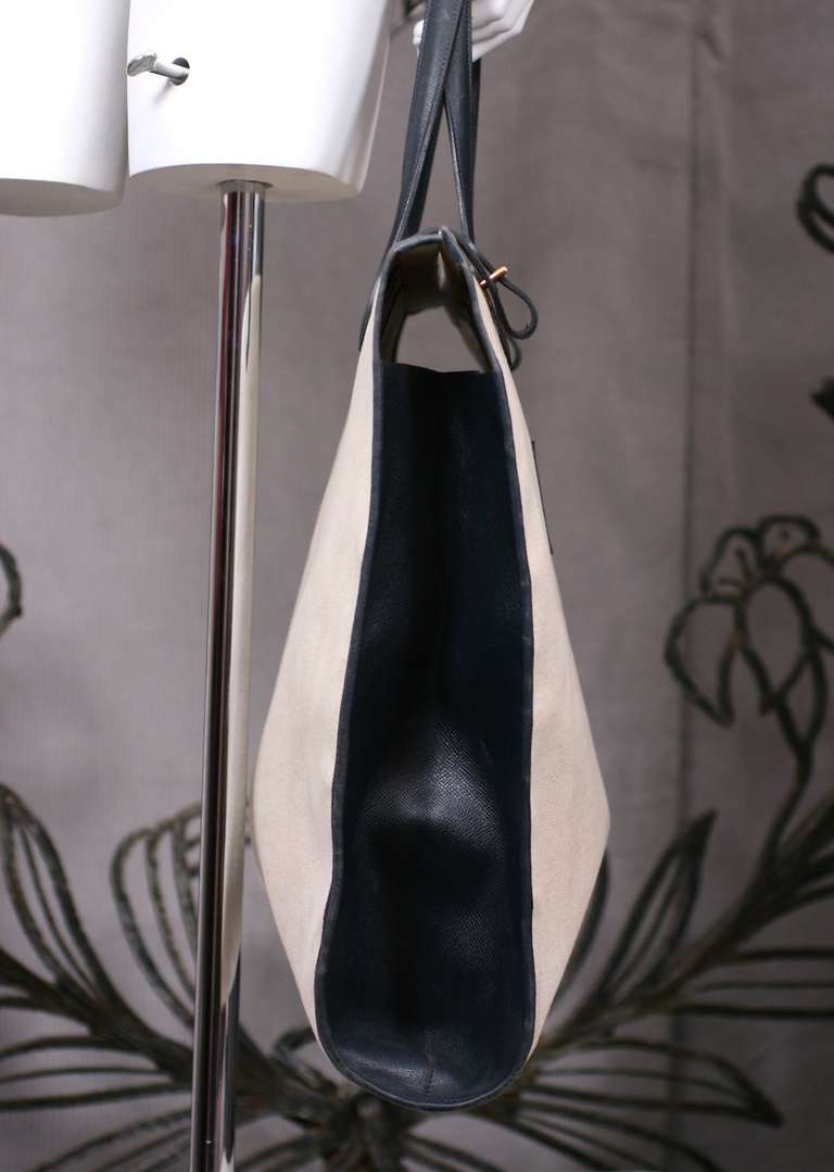 Hermes Tall Tote in Toile and Leather 5