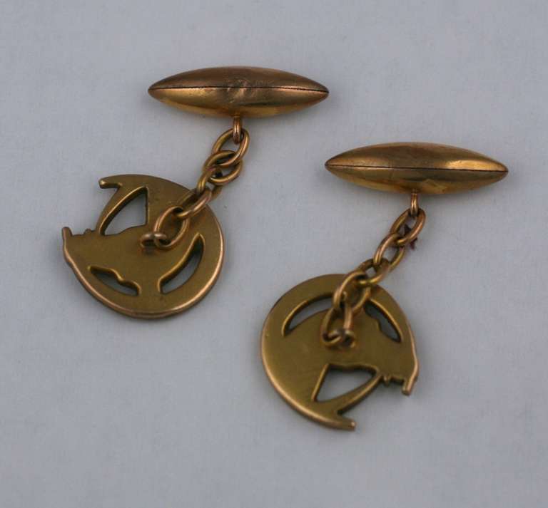 French Equestrian cufflinks of gilt metal and faux garnets circa 1930's. 1.25