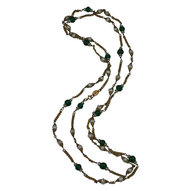 Sautoir étonnant Des Années 1970 - Bois, Pâte De Verre, Lacet De Soie, Métal Bronze, Occasion