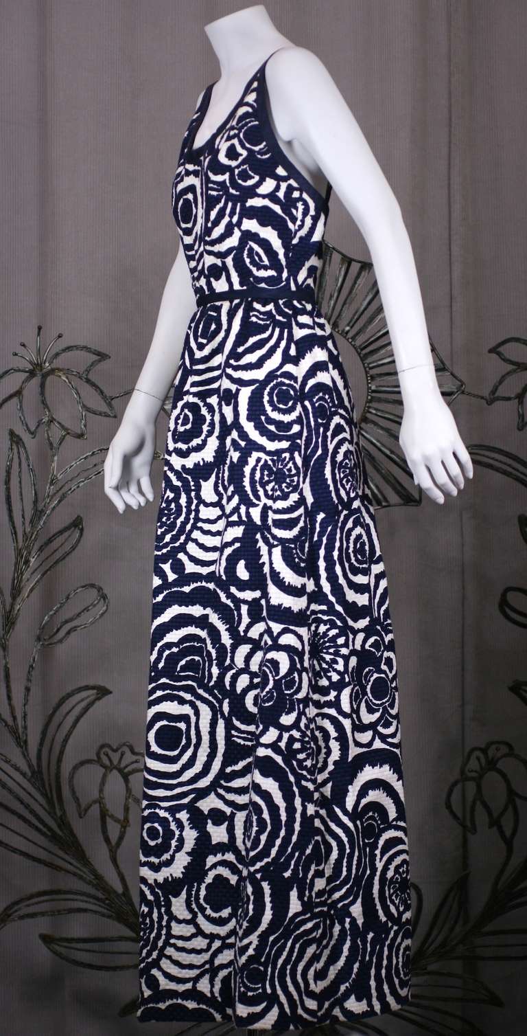 Dufy Inspired Cotton Pique Print Gown In Excellent Condition In New York, NY